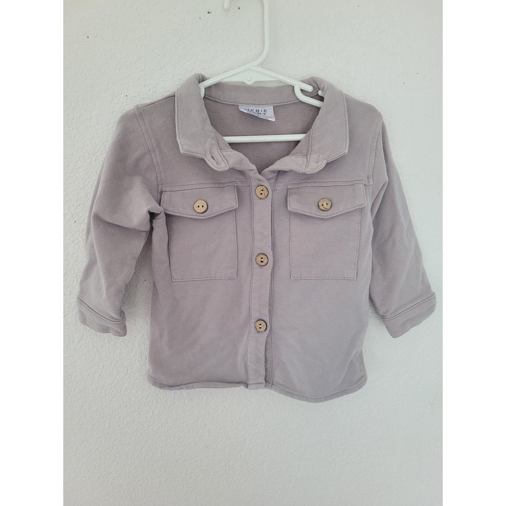 Mebie Baby Toddler 2T Gray Cotton Shacket Button Up Shirt Jacket #2